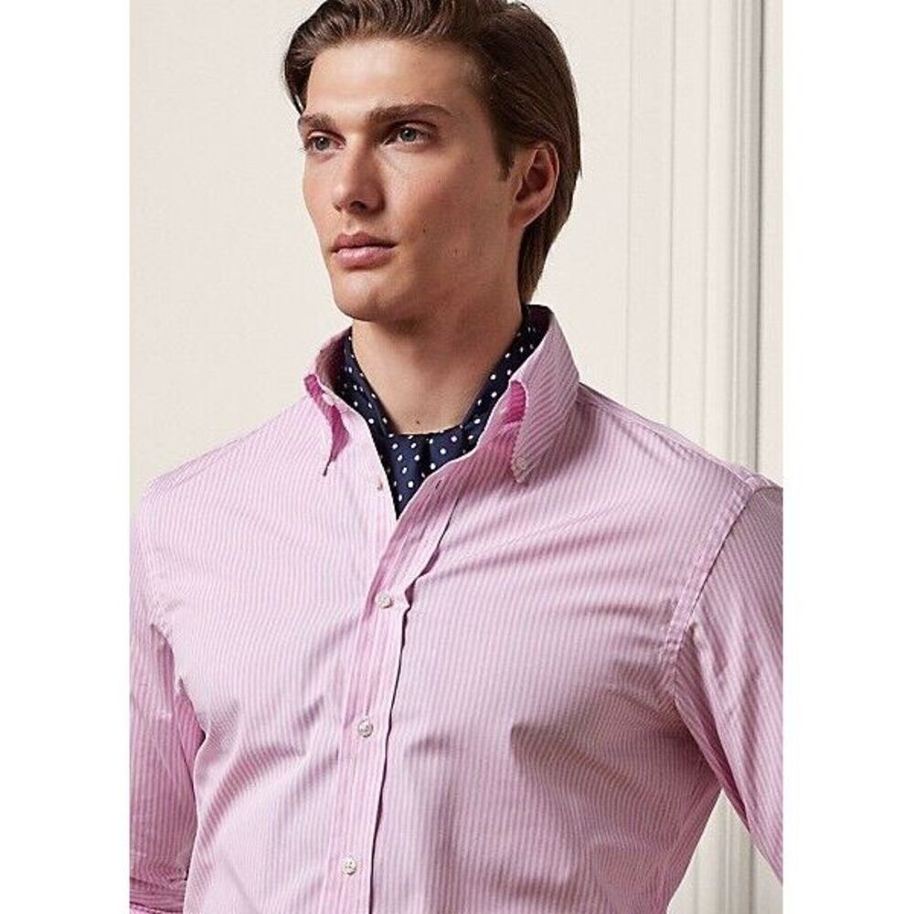 Ralph Lauren Purple Label Shirt Men Large Pink‎ Bengal Stripe Poplin NWT $450
